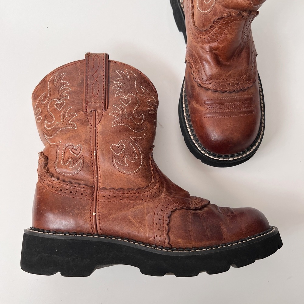 Vintage Y2K Ariat‎ Fatbaby Western Boots Brown Leather Chunky Lug Sole Size 7